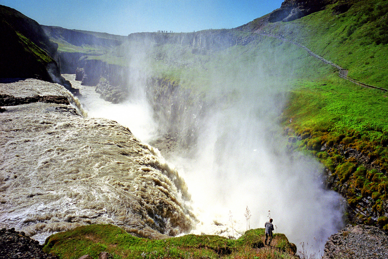 letní, zelená, Příroda, voda, řeka, krajina, ostrov, sopka, láva, vodopád, Island, Evropa, Země, kopec, přízemní, ledovec, Gullfoss, colorphotoaward, aplusphoto, elitephotography, worldtrekker, flickrlovers, greatshotss