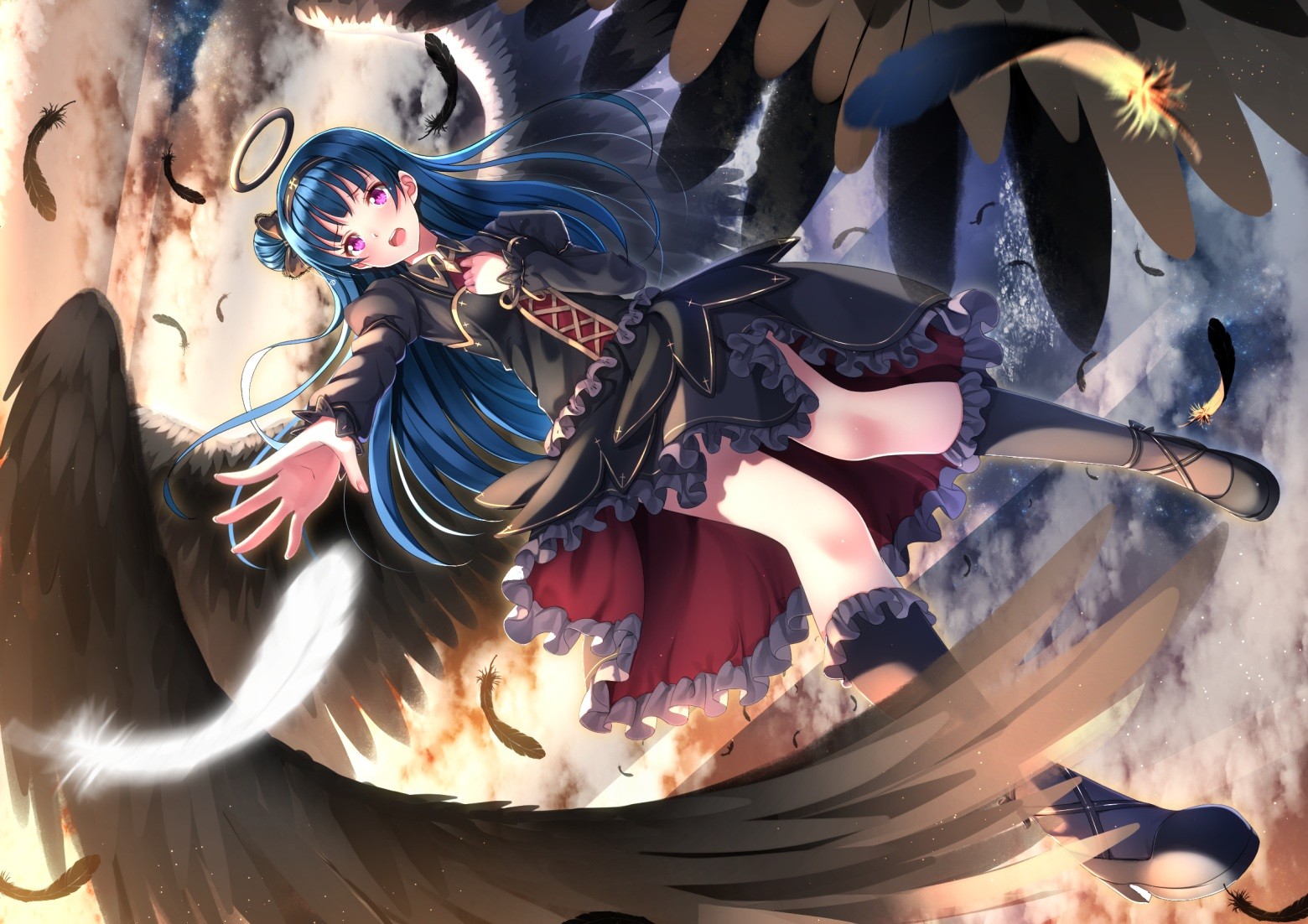 Wallpaper Long Hair Anime Girls Blue Hair Wings Angel Love