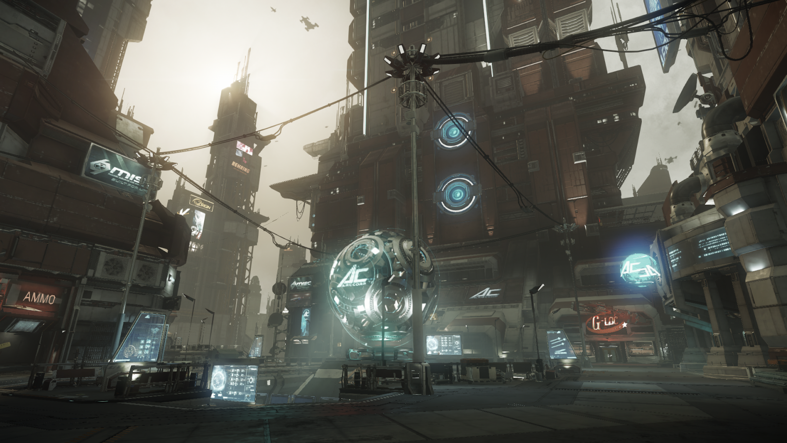 ulice, panoráma města, noc, silnice, Star Citizen, metropole, světlo, centrum, osvětlení, tma, Snímek obrazovky, urban area