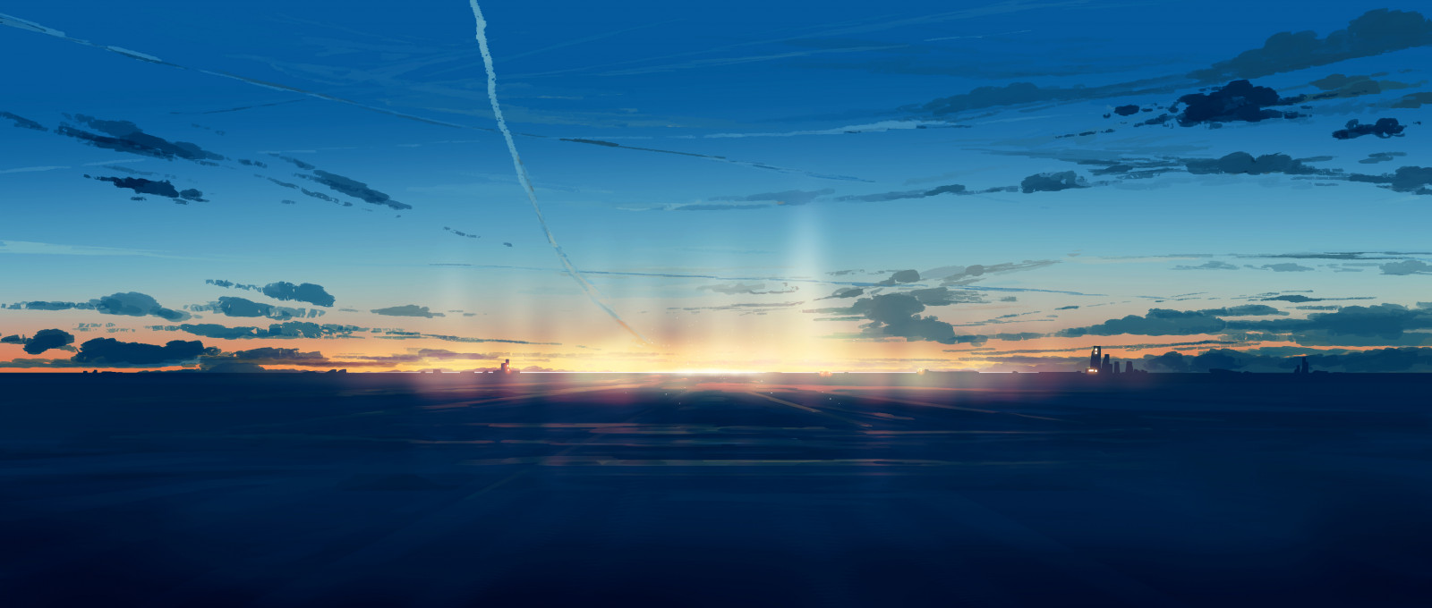 Gracile, arte digitale, opera d'arte, illustrazione, concept art, ambiente, paesaggio, astratto, disegno, cielo, nuvole, Alba, campo, wide screen