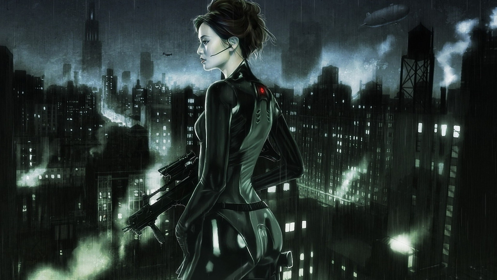 černobílý, fantasy umění, půlnoc, H K G36, tma, Snímek obrazovky, počítač tapeta, fiktivní postava