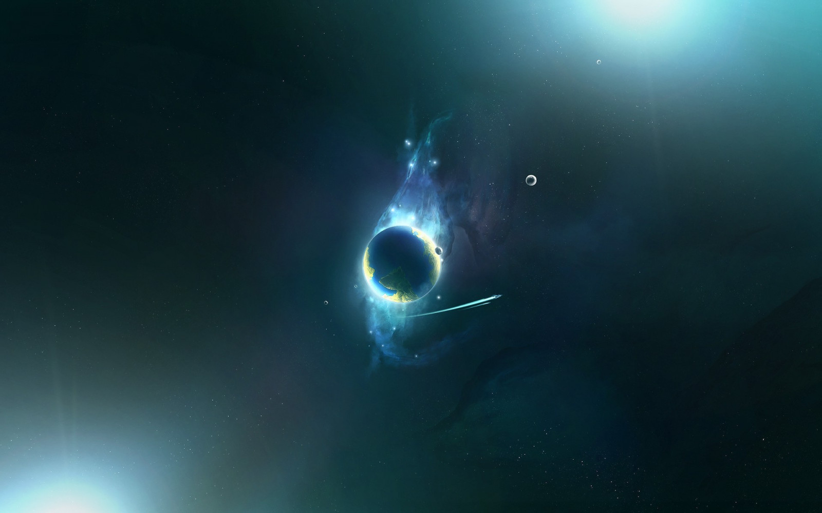 1920x1200 px, CGI, digitální umění, Země, řeřavý, neon, planeta, prostor, kosmická loď, hvězdy, vesmír