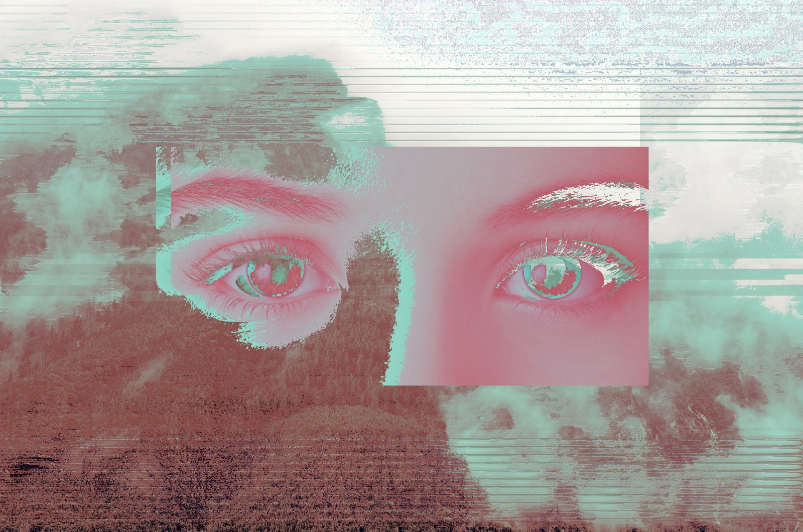 illustration, bjerge, øjne, rød, Glitch art, tekst, plakat, KUNST, farve, form, reklame, moderne kunst, skrifttype, akrylmaling, 1920x1272 px