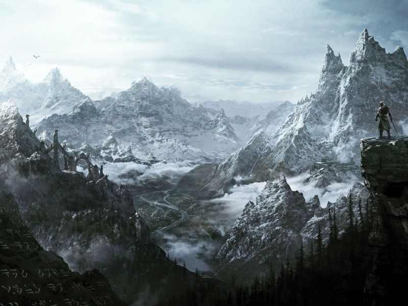 krajina, videohry, Příroda, sníh, údolí, The Elder Scrolls V Skyrim krajina, videohry, Příroda, sníh, údolí, The Elder Scrolls V Skyrim
