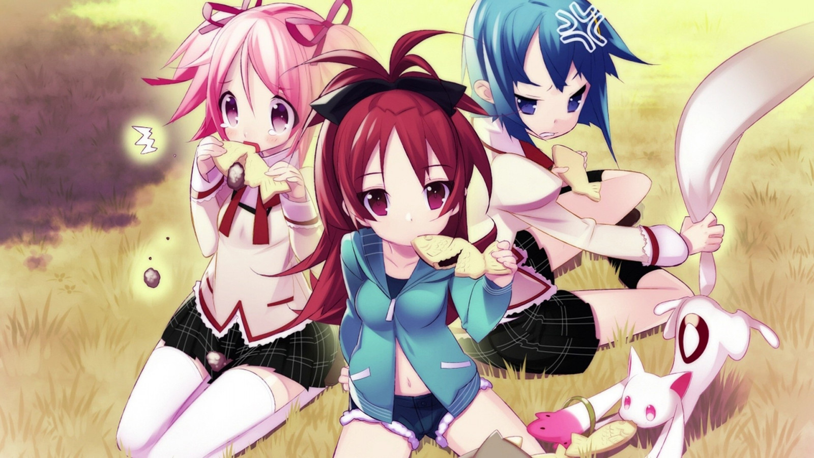 ilustrace, kočka, ulice, anime, umělecká díla, jíst, chůze, dívka, mangaka, agrese