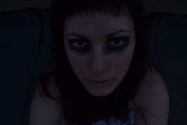 portrait, long hair, face, makeup, blue, black hair