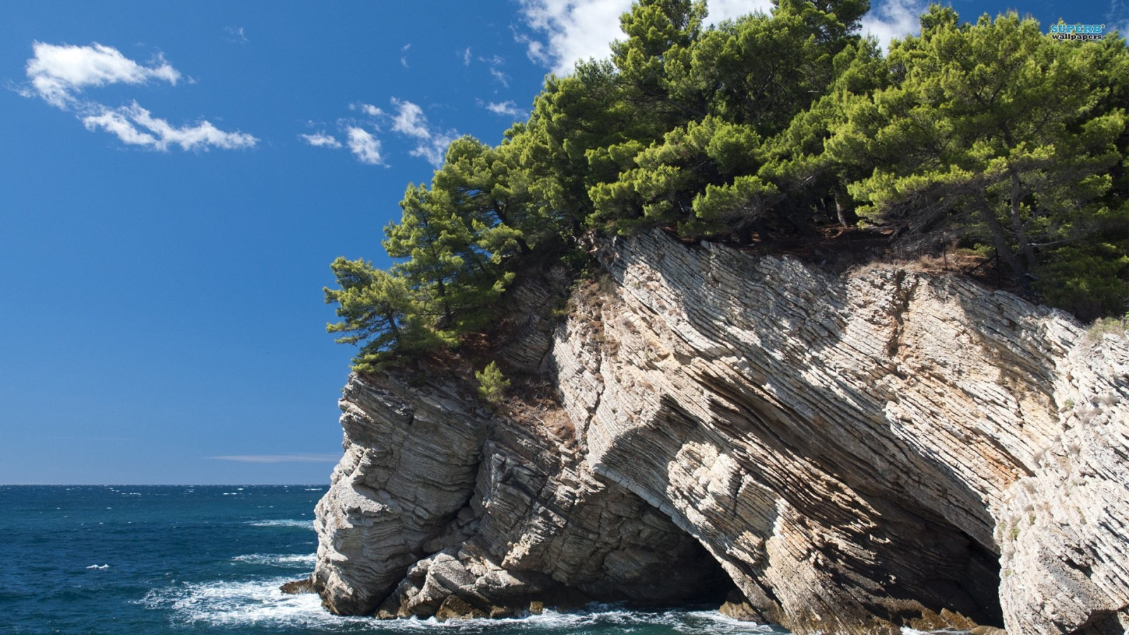 trees, landscape, sea, bay, rock, shore, coast, cliff, cape, Formation, Terrain, ocean, cove, geology, landform, stack