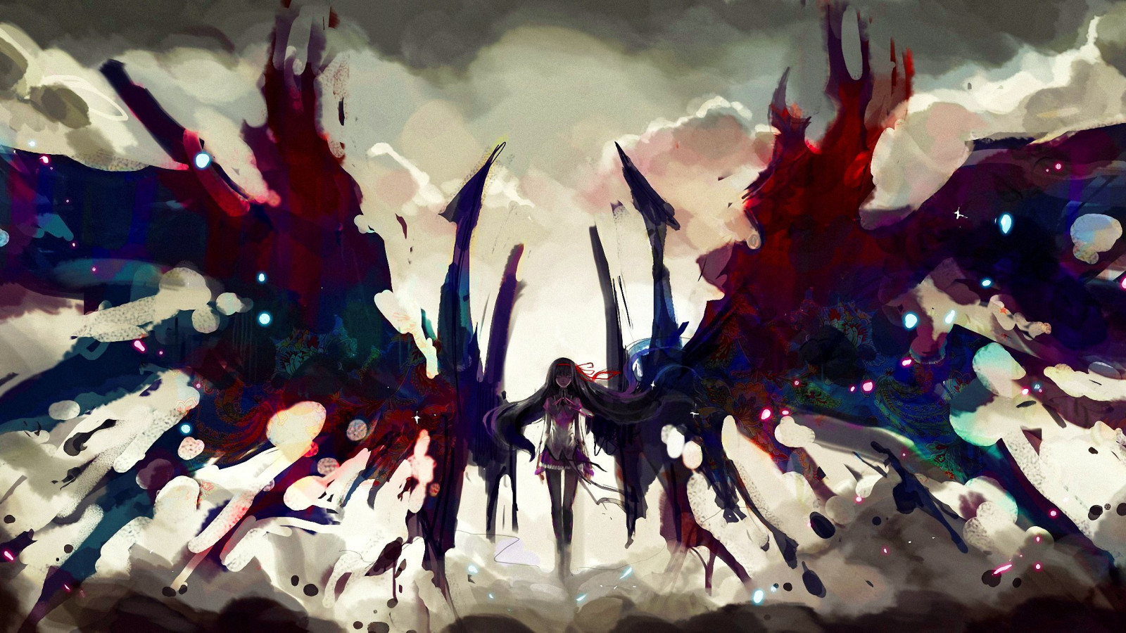 malování, ilustrace, fantasy umění, anime, anime dívky, Mahou Shoujo Madoka Magica, Akemi Homura, UMĚNÍ