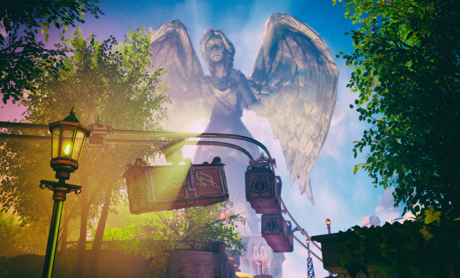 slunečnímu záření, videohry, Příroda, tráva, nebe, Snímek obrazovky, svět, BioShock, BioShock Infinite, Columbia Bioshock, UMĚNÍ, strom, rostlina, volný čas, zábava, počítač tapeta, 4758x2880 px