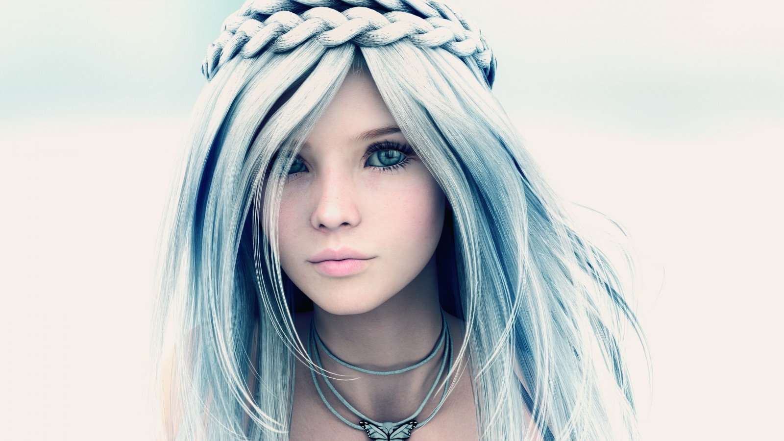 Wallpaper face, model, long hair, white hair, blue, black hair
