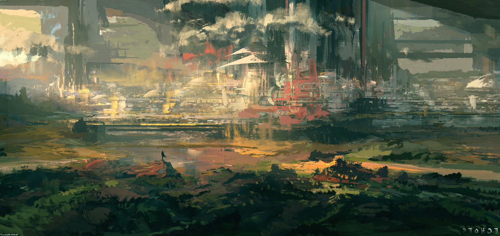 3600x1700 px, Kunstwerk, Stadt, digitale Kunst, Landschaft, Malerei