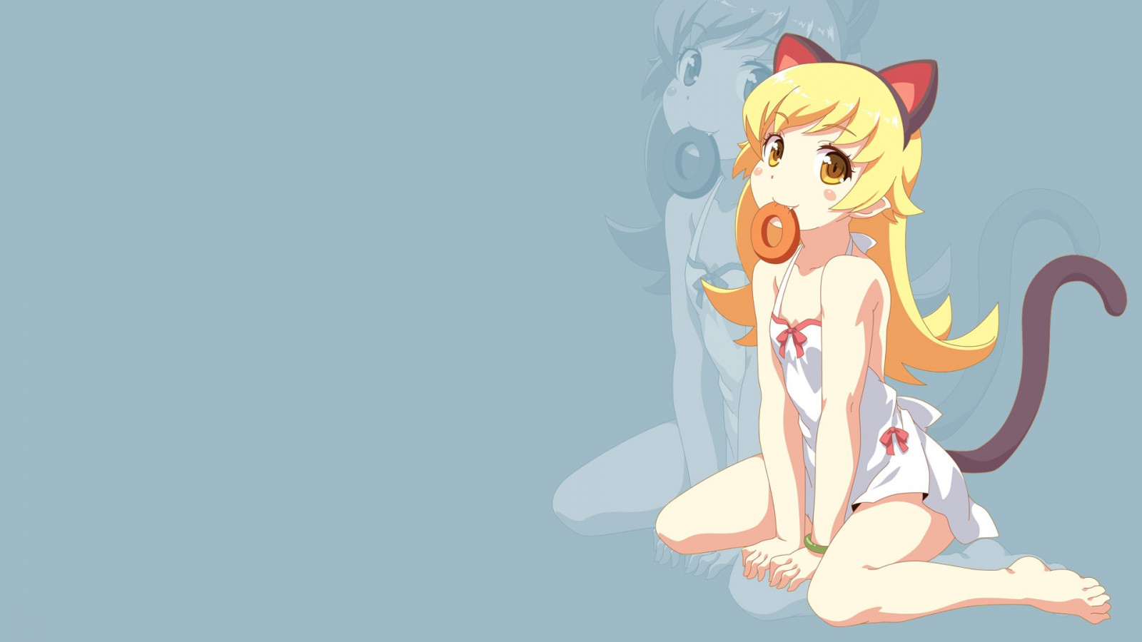 ภาพประกอบ, พื้นหลังที่เรียบง่าย, Monogatari Series, Nekomimi, อะนิเมะ, สาวอะนิเมะ, ม้า, Oshino Shinobu, การ์ตูน, ม้าเหมือนสัตว์เลี้ยงลูกด้วยนม