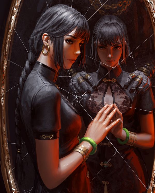 women,fantasy girl,fictional character,concept art,original characters,mirror