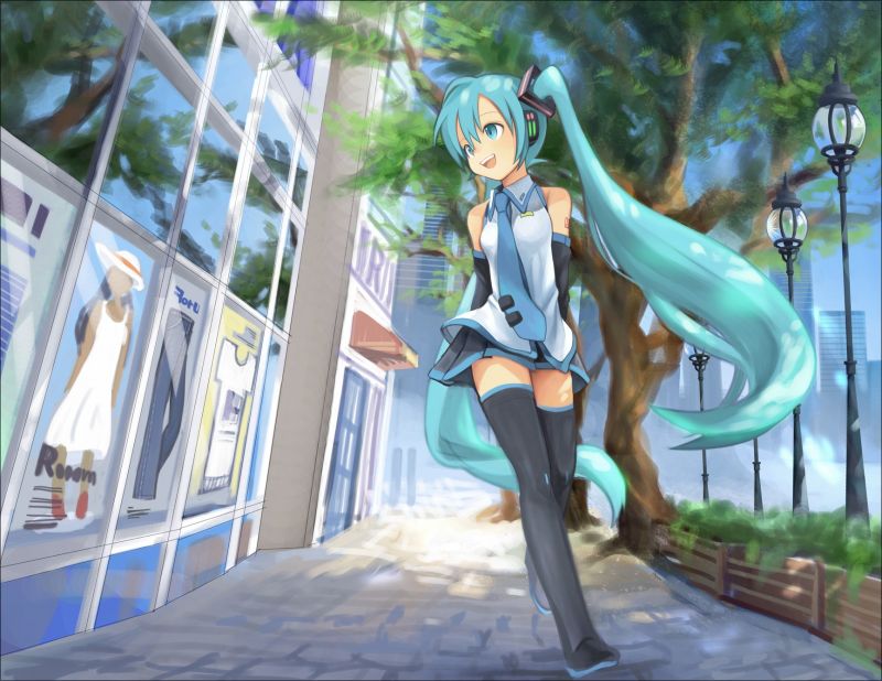 Anime, Chicas anime, urbano, Vocaloid, Hatsune Miku, azul Anime, Chicas anime, urbano, Vocaloid, Hatsune Miku, azul