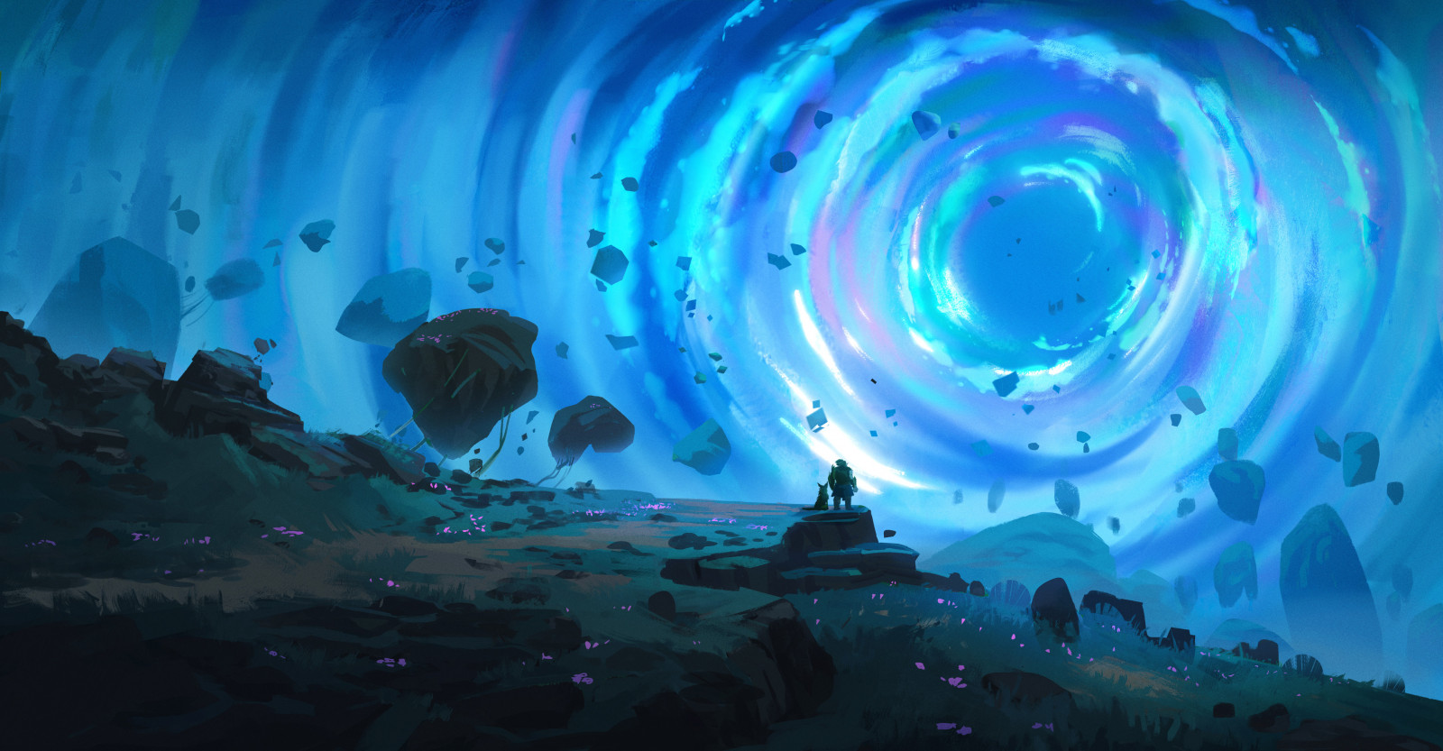 Float Rocks Draw Wallpaper : Bastien Chapitaux, drawing, floating, rocks, blue, vortex ...
