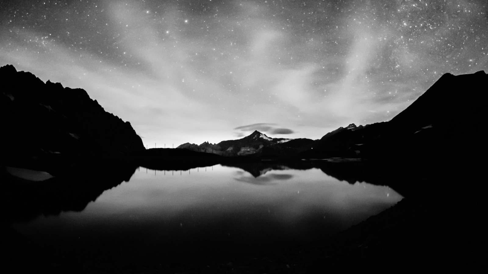 Fond d'écran : 1920x1080 px, Lac, paysage, Monochrome, nuit, la