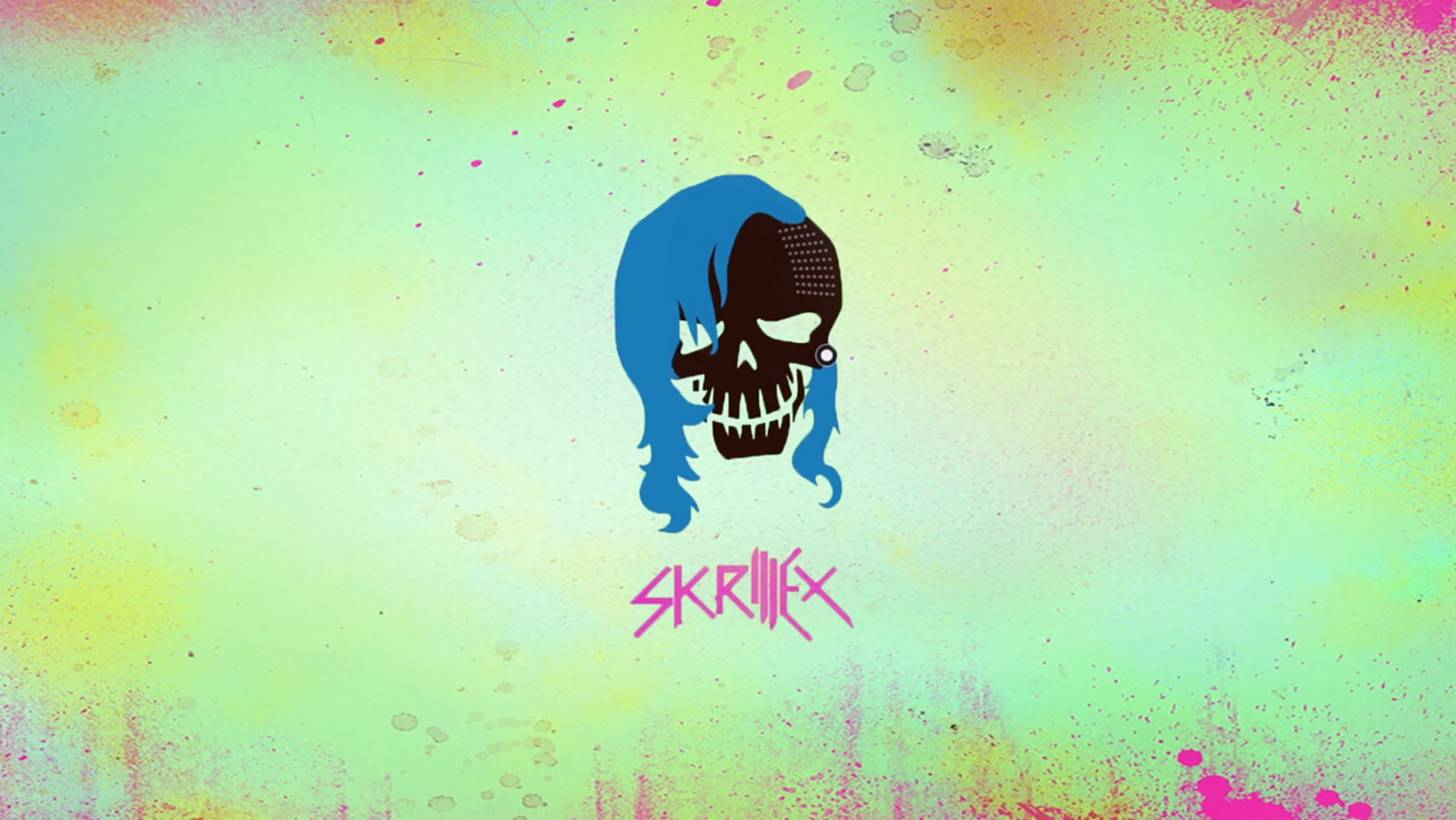 illustration, film, grøn, blå, grafisk design, kranium, dubstep, lyserød, Selvmord Squad, plakat, Skrillex, KUNST, farve, computer tapet, moderne kunst, skrifttype, akrylmaling