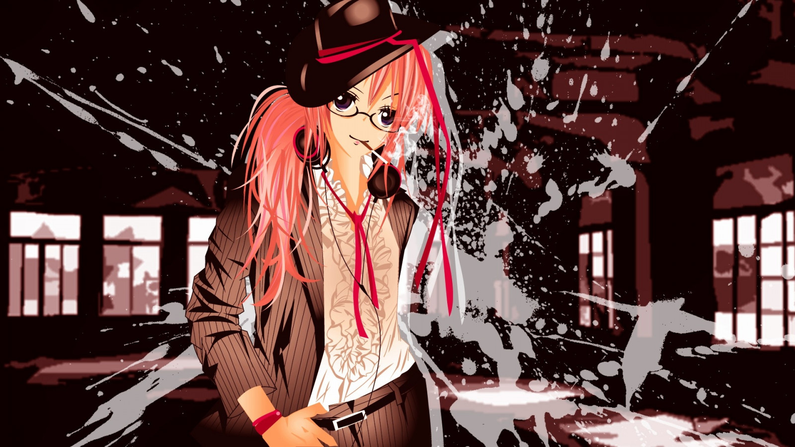 anime, værelse, hat, mode, guitarist, pige, smil, scene, cigaret, musikteater, performance