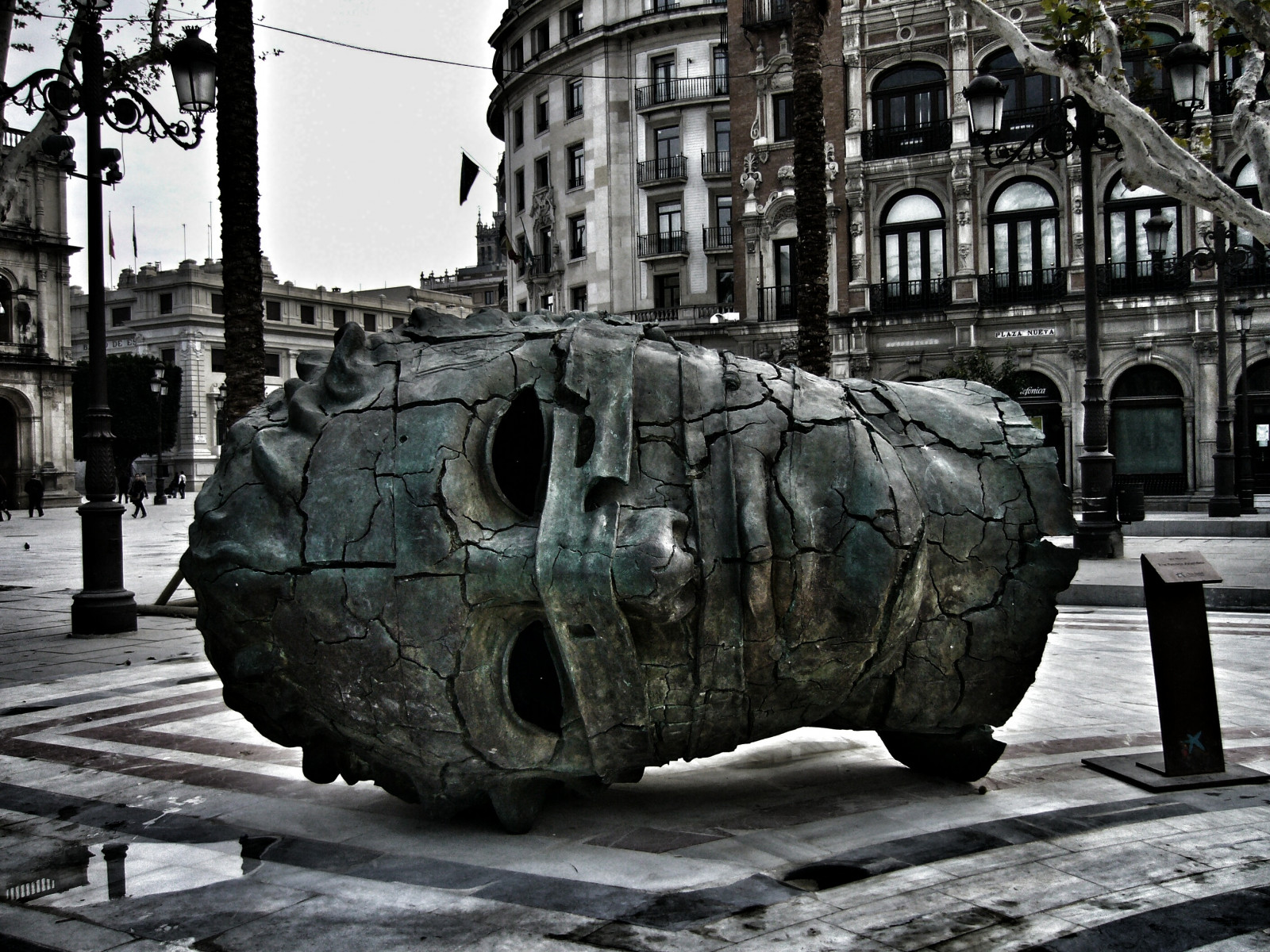 veicolo, auto, bianco e nero, scultura, monumento, costruzione, statua, albero