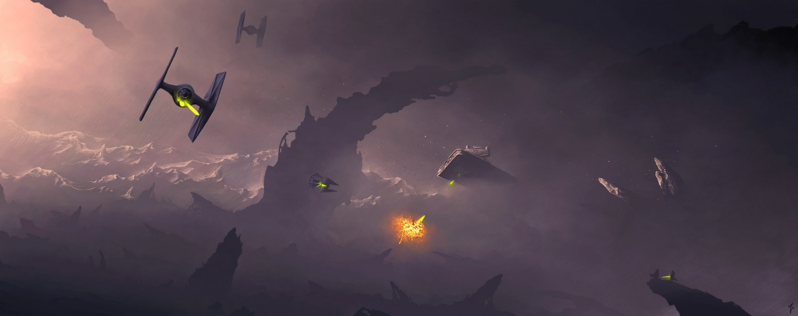 Hvězdné války, umělecká díla, TIE Fighter, hrom, počasí, tma, Snímek obrazovky, atmosférický jev, počítač tapeta, Atmosféra Země, geologický fenomén