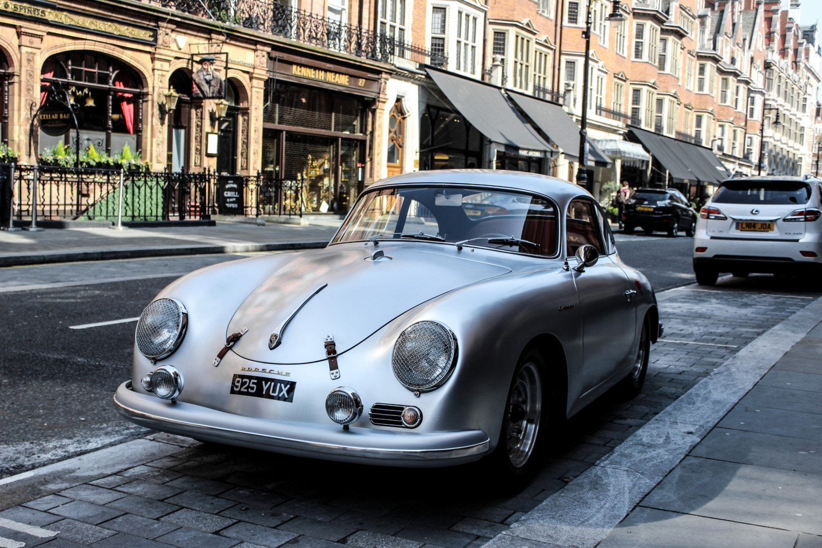 ulice, letní, slunce, Londýn, dějiny, auto, Kánon, stříbrný, Harrods, Knightsbridge, Němec, Porsche, moje foto, Vzácný, superauto, Porsche 356, pozorovatel, Hypercar, worldcars