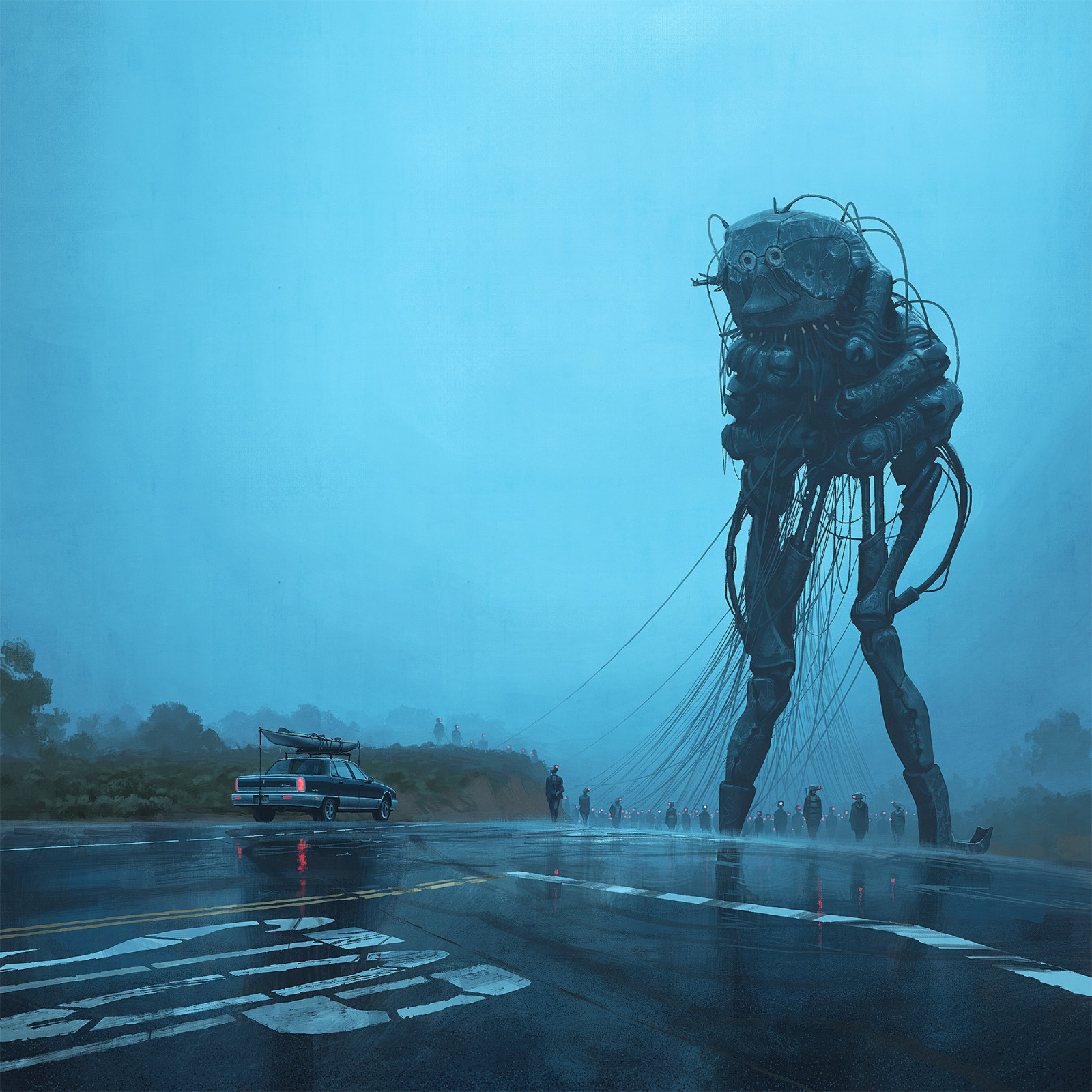 mare, acqua, riflessione, veicolo, opera d'arte, blu, subacqueo, Simon Stalenhag, nave fantasma, oceano, onda, oscurità, immagine dello schermo, fenomeno atmosferico, sfondo del computer, atmosfera della terra