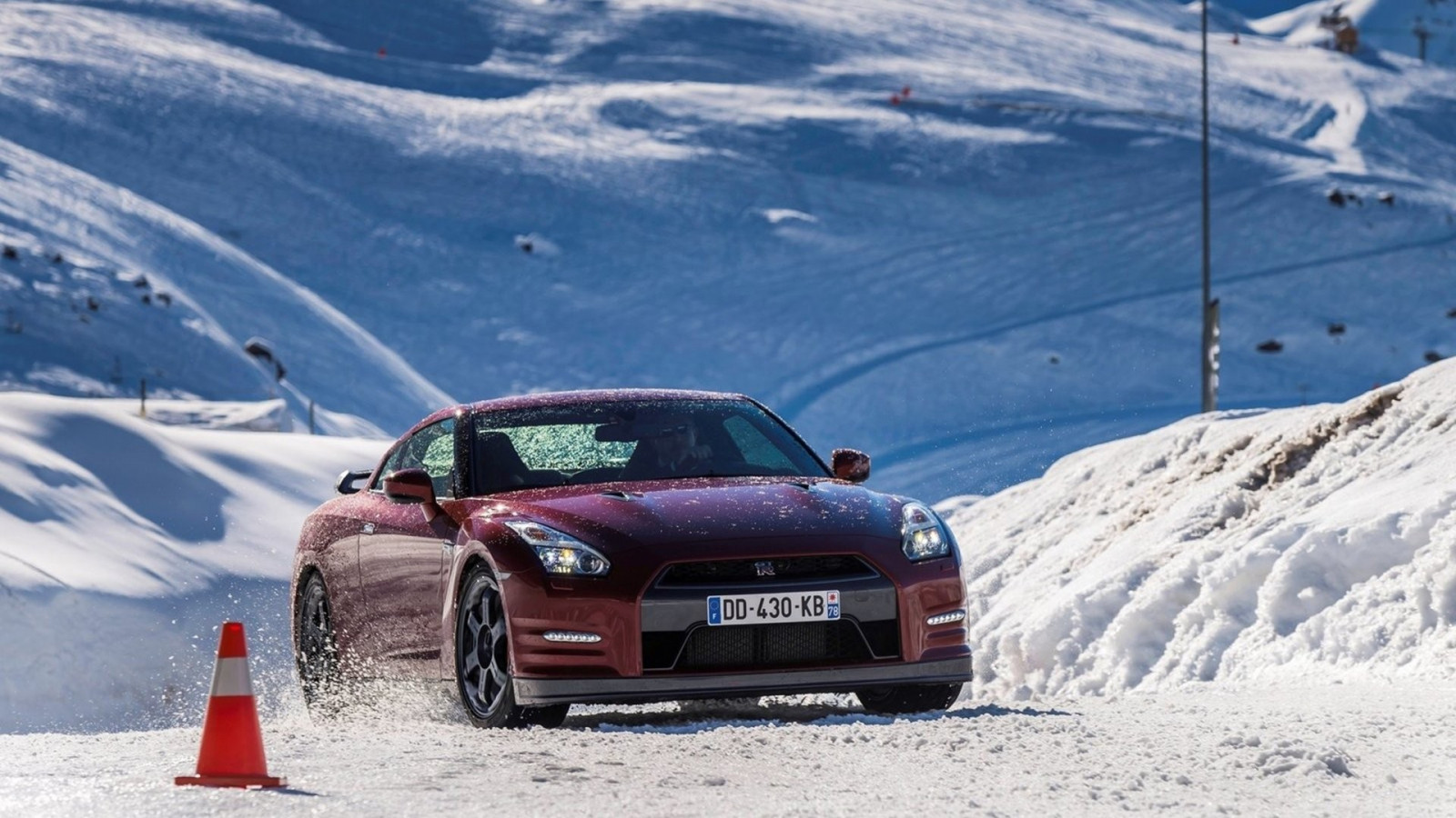 Wallpaper snow, winter, sports car, Nissan GT R, driving, weather