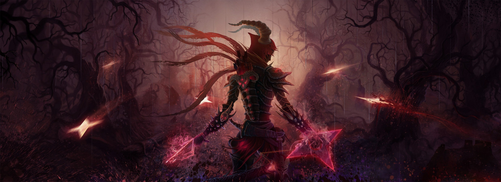 digitální umění, videohry, fantasy umění, démon, Diablo, Diablo III, mytologie, tma, Snímek obrazovky, počítač tapeta, fiktivní postava, zvláštní efekty, geologický fenomén, 3302x1200 px