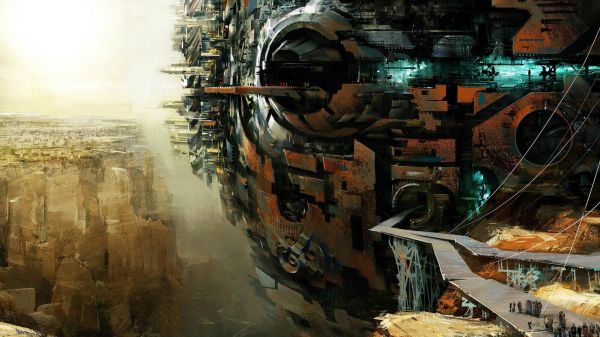ART,reflection,bridge,canyon,Guild Wars 2,structure