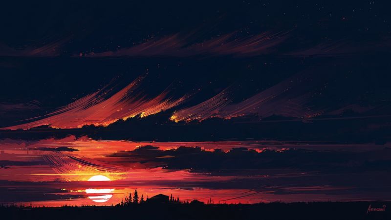 1920x1080px,일몰,삽화
