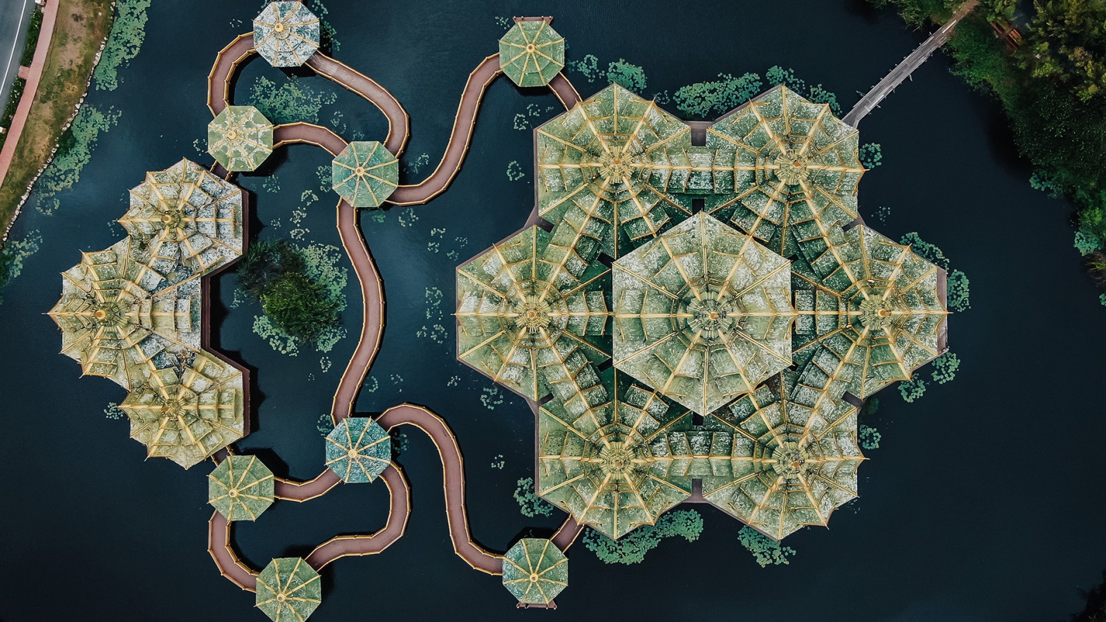 letecký, hotel, jezero, rostliny, stromy, silnice, Bangkok, Thajsko