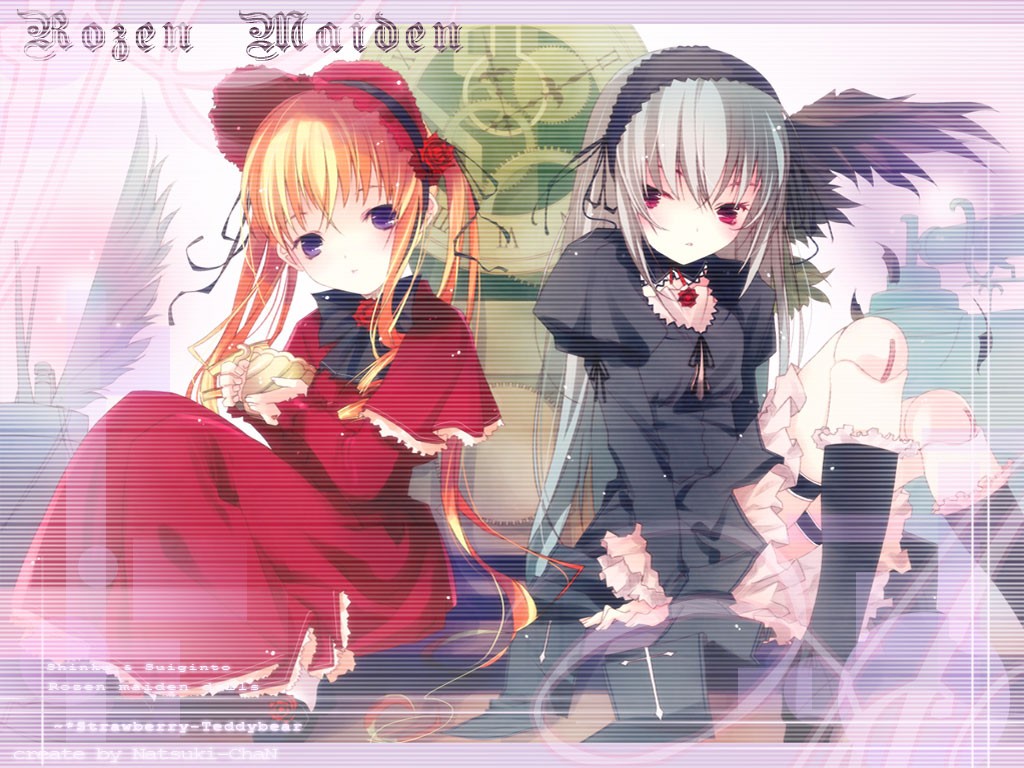 ilustrace, anime, anime dívky, Rozen Maiden, Suigintou, Shinku, mangaka