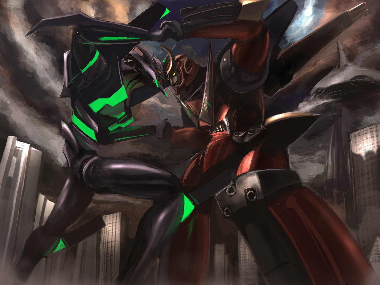 Wallpaper Neon Genesis Evangelion Crossover Eva Unit 01 Tengen Toppa Gurren Lagann Machine Screenshot Mecha 1536x1152 Spacer 151346 Hd Wallpapers Wallhere