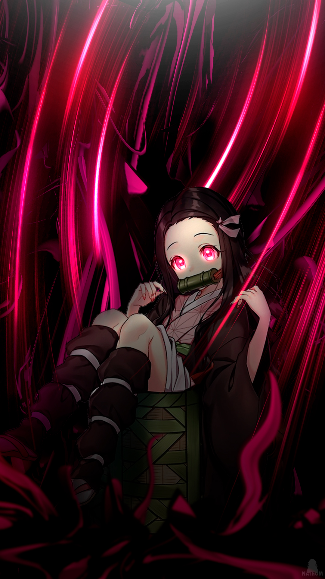 Wallpaper : anime girls, Kamado Nezuko, Kimetsu no Yaiba, red 1080x1920 ...