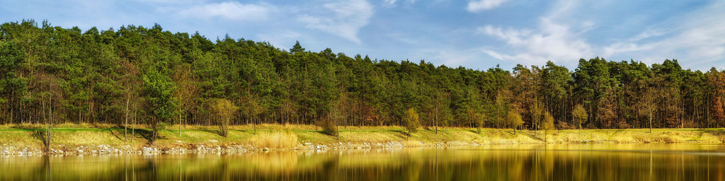 krajina, panoráma, dolní, Franky, Německo, les, odrazy, jezero