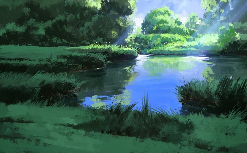 foresta, arte digitale, lago, acqua, natura, riflessione foresta, arte digitale, lago, acqua, natura, riflessione