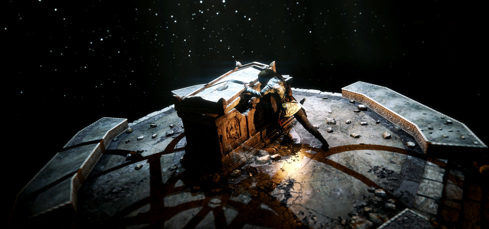 noc, prostor, stín, Země, atmosféra, vesmírná stanice, poklad, družice, půlnoc, úhel, osvětlení, tma, kosmická loď, počítač tapeta, vesmír, Tomb Raider, kořist, Vzestupně