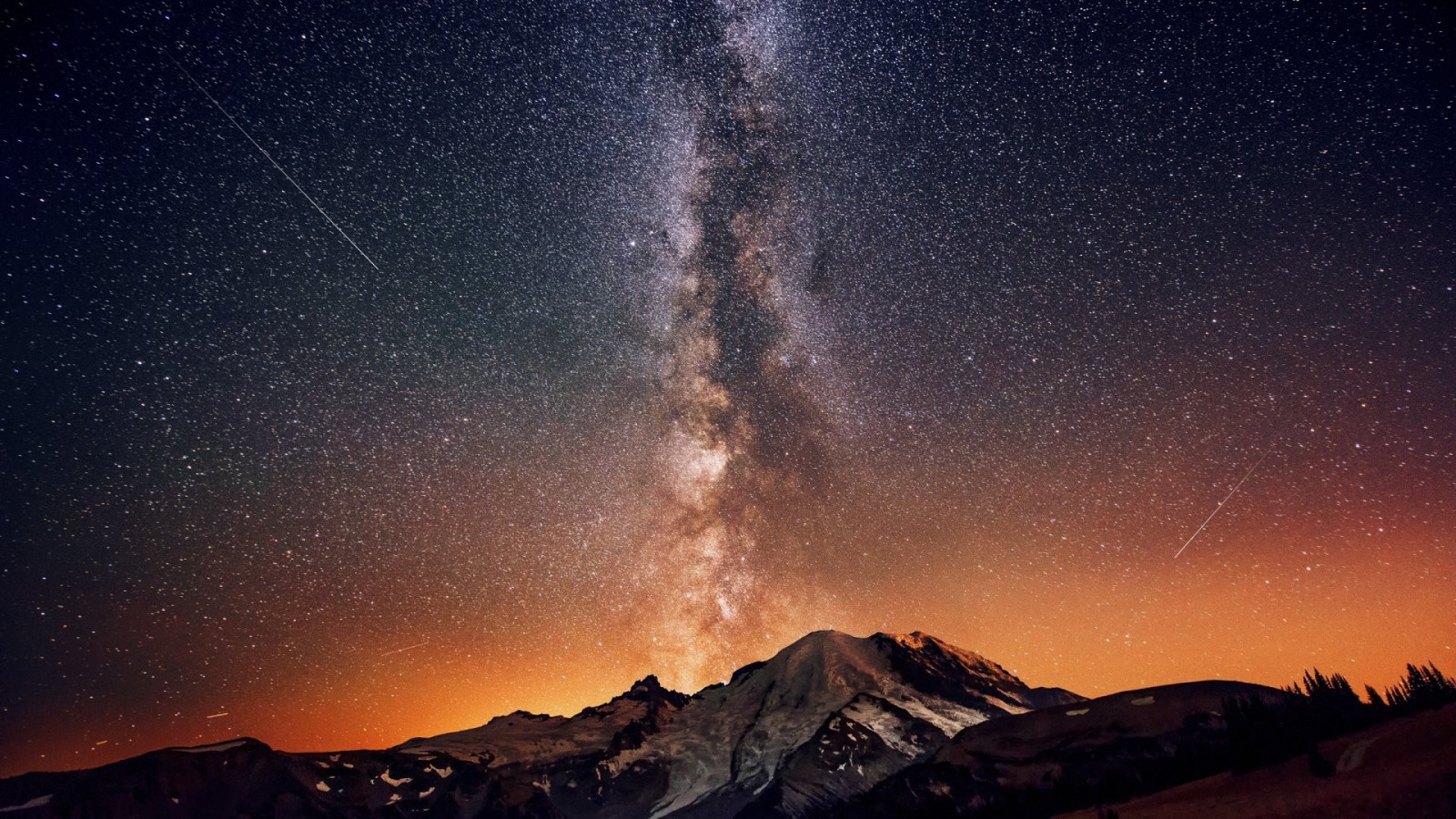 Montagnes, nuit, galaxie, espace, ciel, étoiles, des nuages, Terre, Art de l'espace, Pic enneigé, voie Lactée, nébuleuse, atmosphère, Galaxie spirale, astronomie, étoile, cosmos, Objet astronomique, Phénomène géologique
