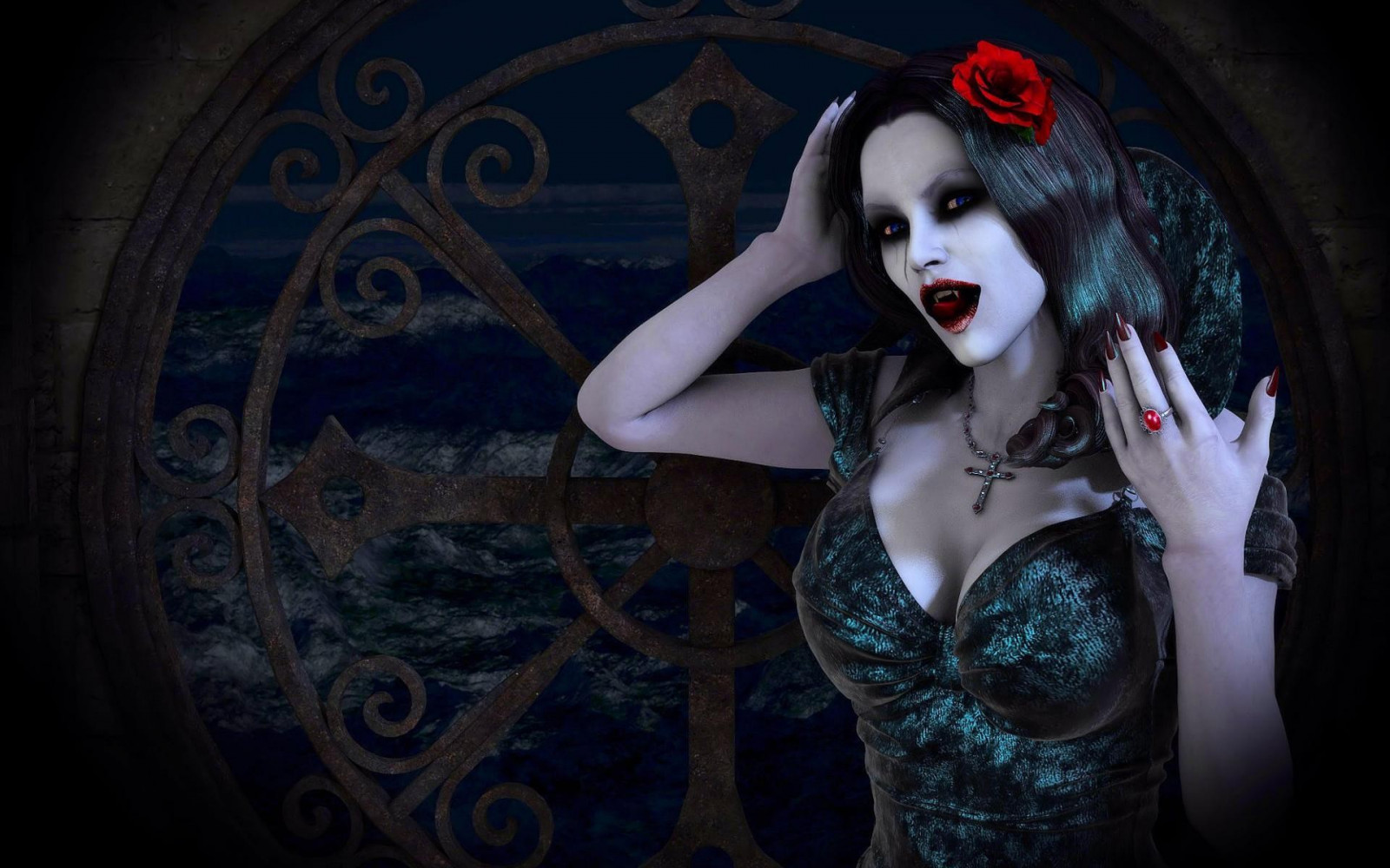 Wallpaper photography, artwork, CGI, blue, vampires, Person, woman