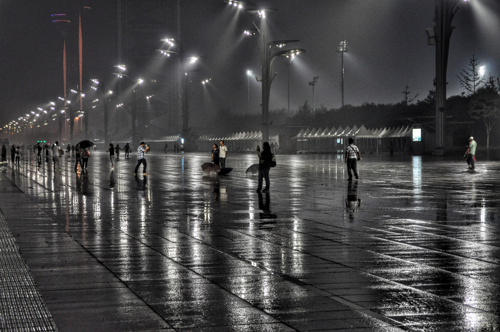 déšť, Beijing, Čína, 1 umbrella, konference, Procházka, sportovní, úžasný, deštivý, llovizna, mlhavý, Estadio, stadión, nido, olympijský