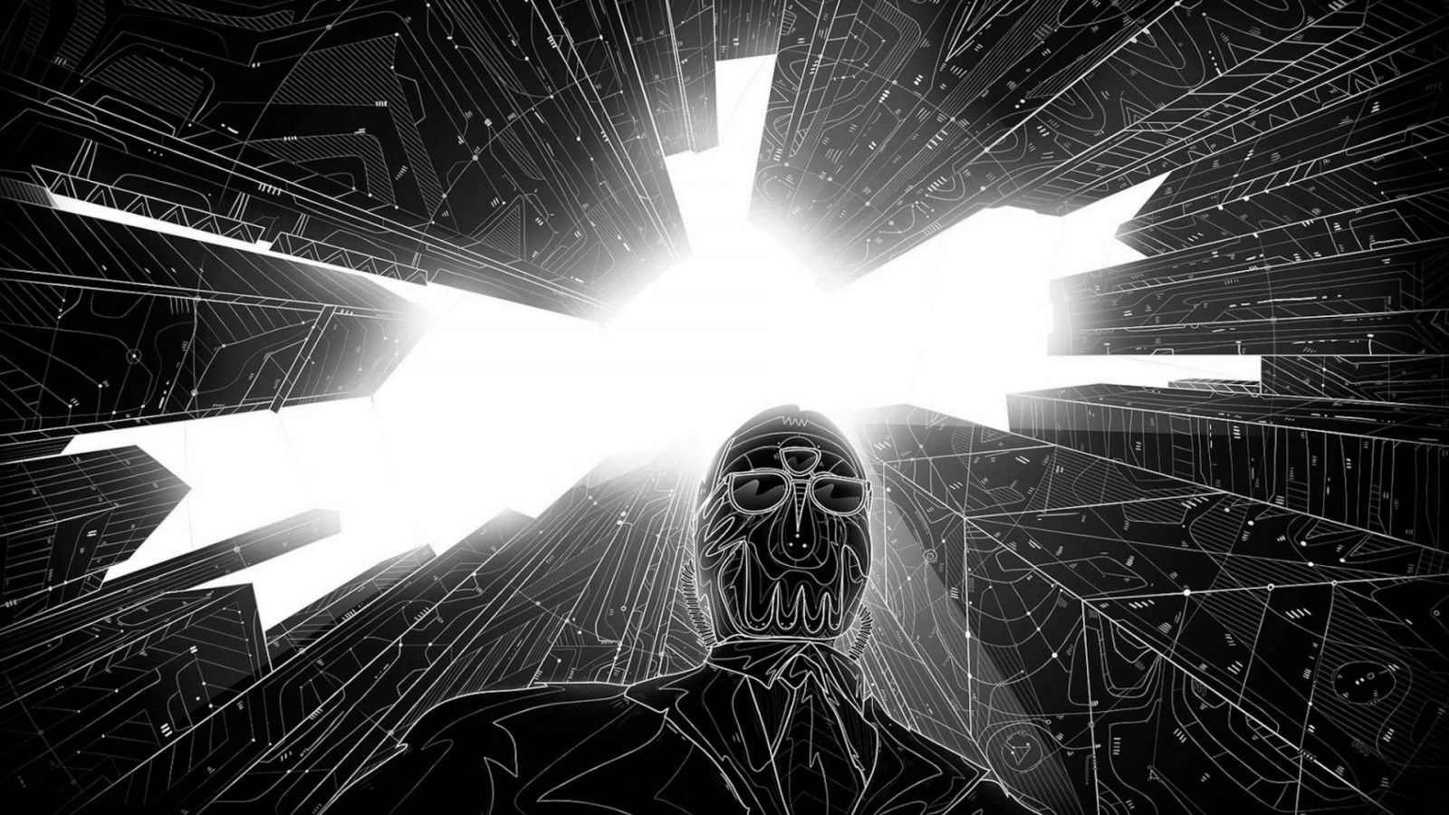 nero, illustrazione, monocromo, bicchieri, fotografia, simmetria, grattacielo, copertina, leggero, linea, oscurità, sfondo del computer, bianco e nero, fotografia in bianco e nero, effetti speciali