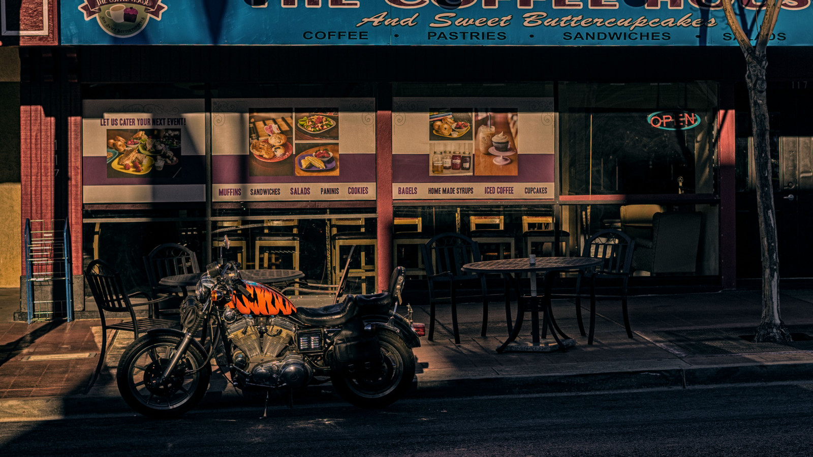 strada, notte, acqua, veicolo, strada, tigre, carro armato, caffè, trasporto, pomeriggio, Harley, 1989, negozio, Davidson, sportster, 883, henderson, area urbana