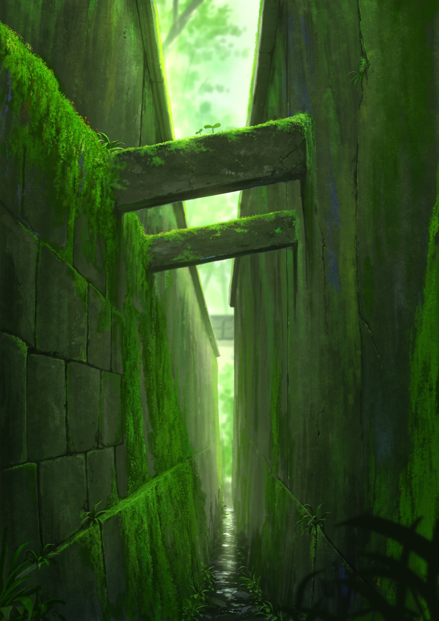 kuroneko no pei, Digitale Malerei, Grün, Moos, Gras