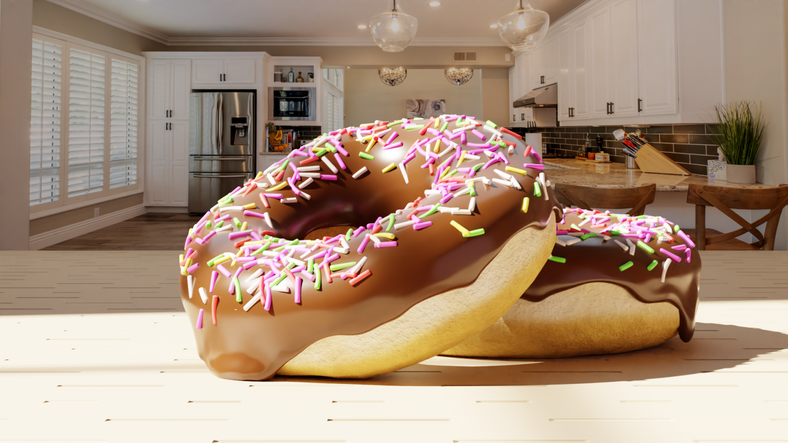Wallpaper donut, CGI, digital art, Blender, sprinkles, chocolate