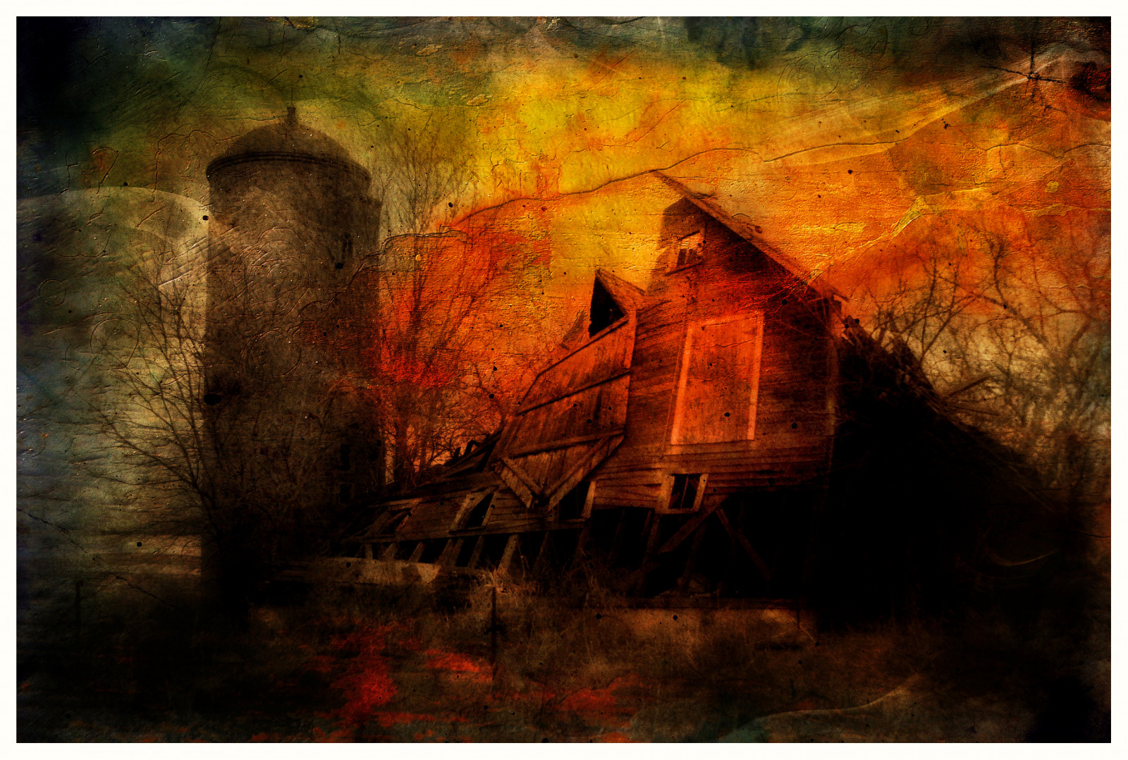 sollys, landskab, maleri, forladt, himmel, kunstværk, aften, gård, struktur, USA, lade, tekstureret, henfald, Minnesota, landdistrikterne, silo, KUNST, Land, træ, blinkagain, landbrug, magicunicornverybest, besteverdigitalphotography, bestevercompetitiongroup, galleryoffantasticshots, moderne kunst, stadig liv fotografering, Butterfield, Watonwan County, falder ned, bricksilo, stock photography, visual arts