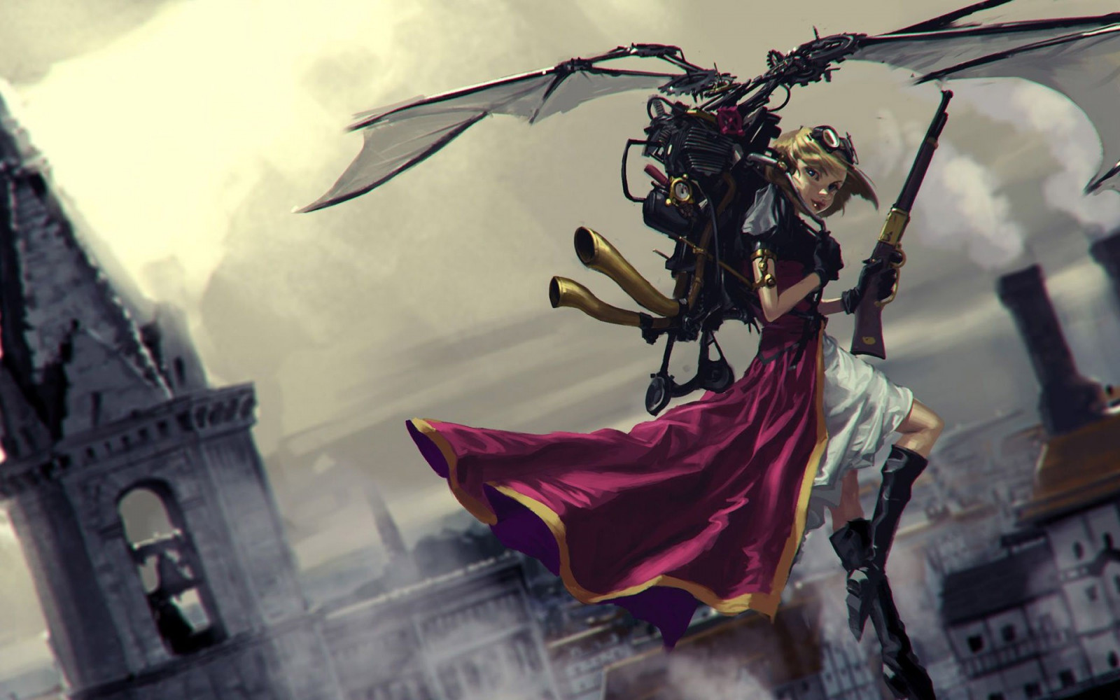 1920x1200 px, umelecké diela, digital art, fantasy umenie, stroj, steampunk, krídla