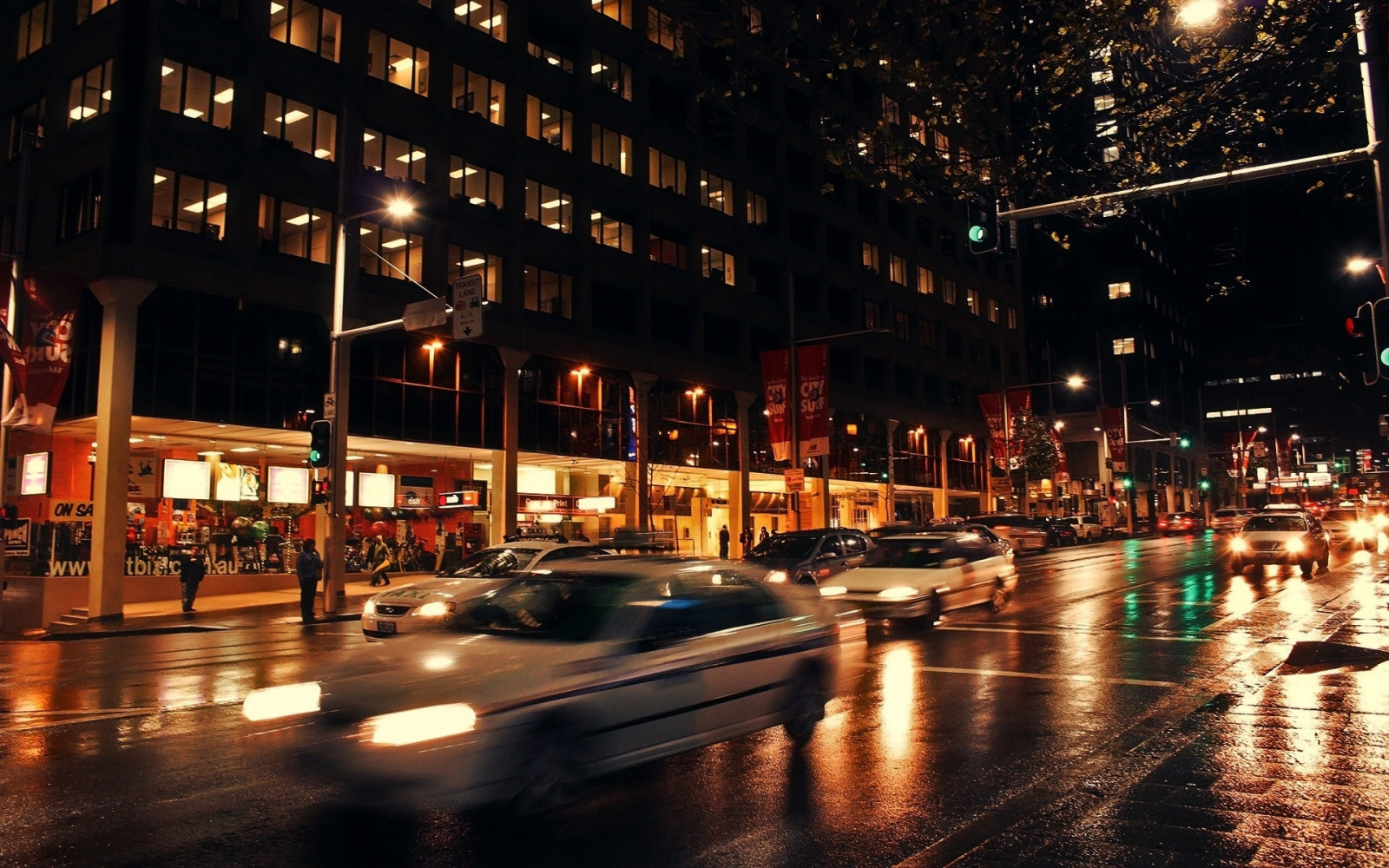 città, notte, strada, luci, automobili