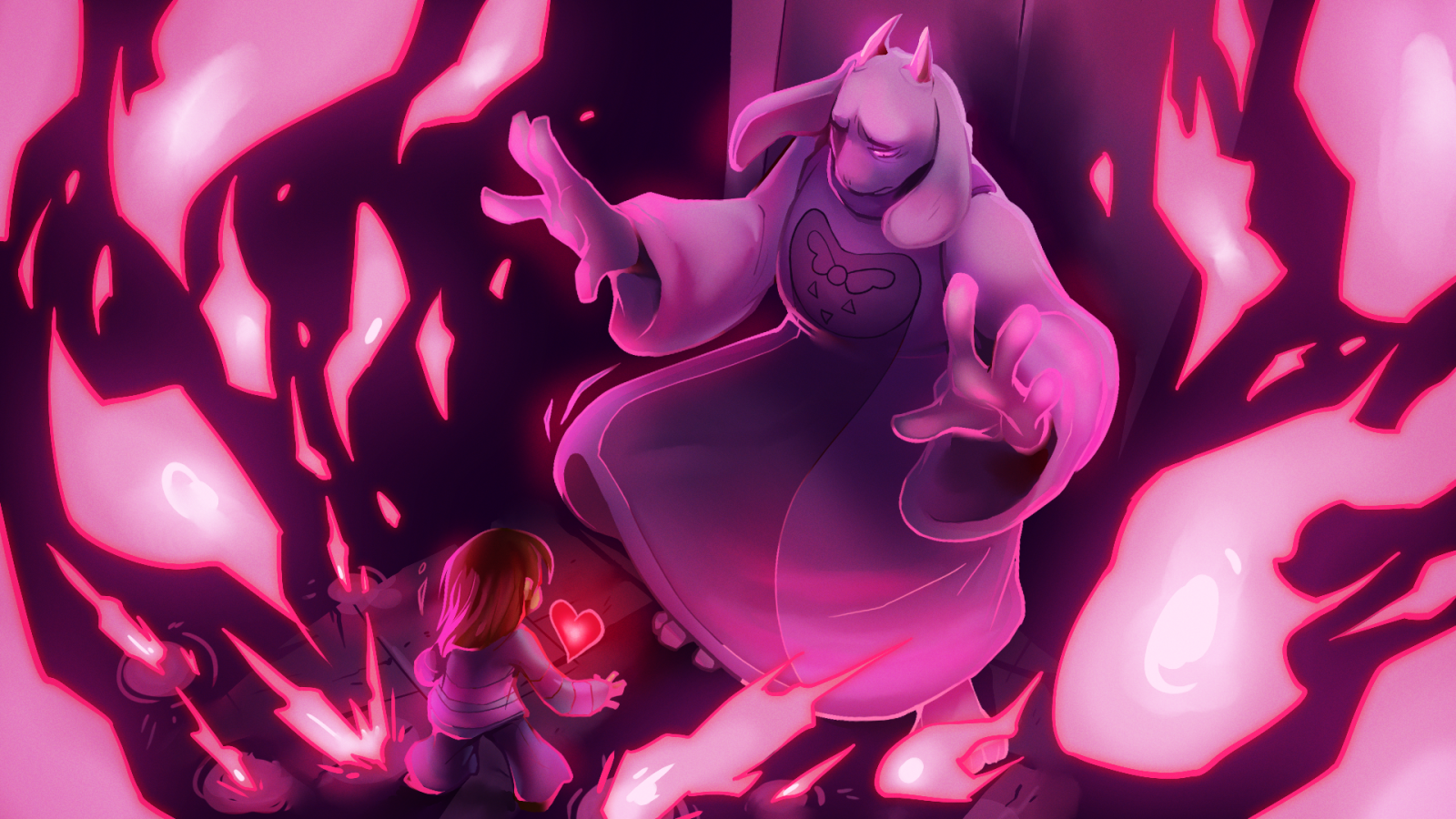ilustrace, Červené, Undertale, dovádět, růžový, Toriel, světlo, barva, květ, plamen, tma, okvětní lístek, počítač tapeta, orgán, makro fotografie