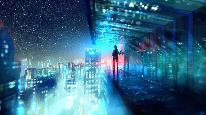 noc, umělecká díla, Yuumei, město, metropole, půlnoc noc, umělecká díla, Yuumei, město, metropole, půlnoc