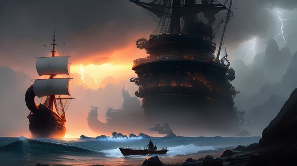 Stable Diffusion,4k,ai art,ship,ocean battle,creature